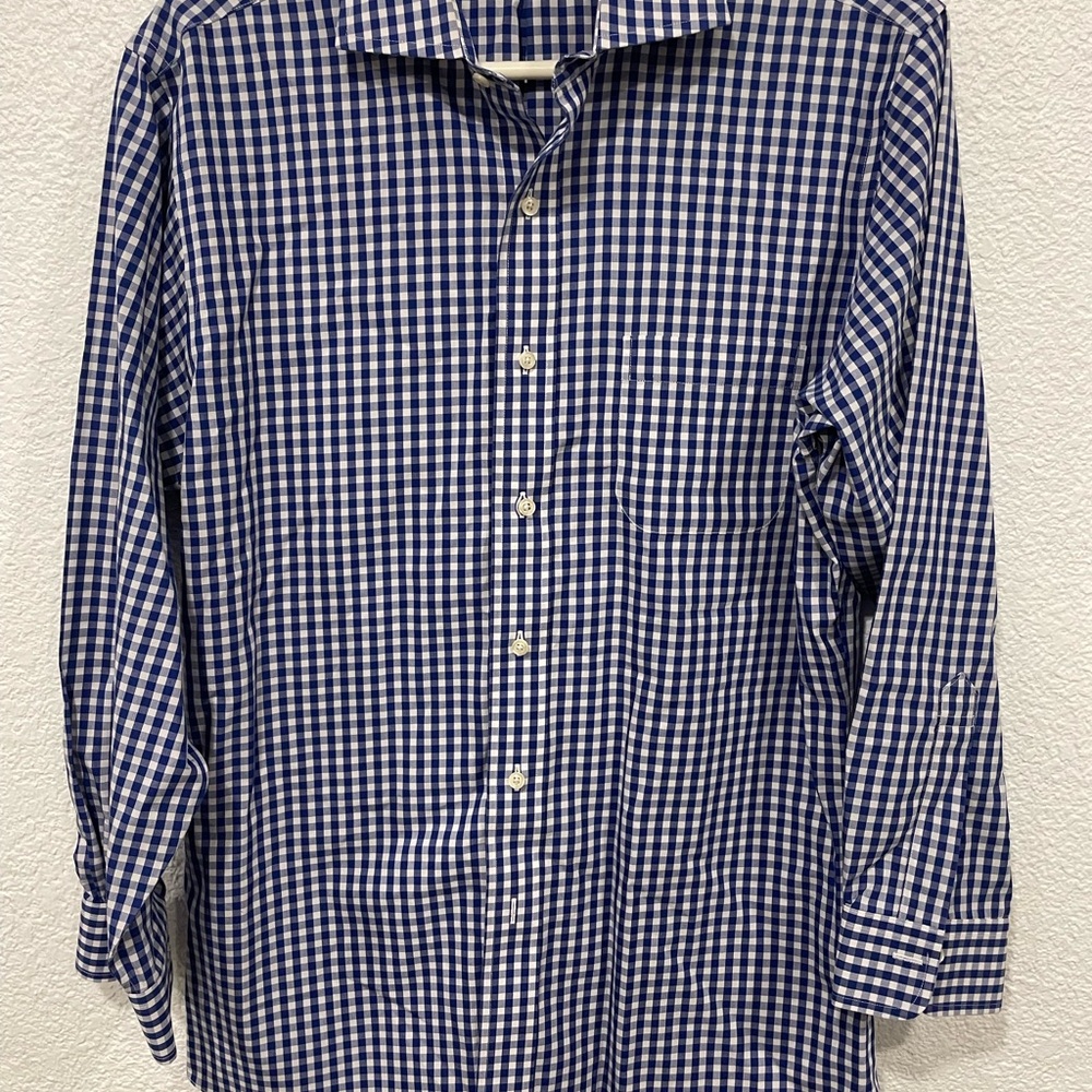 BROOKS BROTHERS REGENT DRESS SHIRT -15.5 32 WHITE BLUE CHECKERED